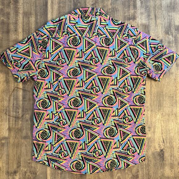 Massive Men’s Vaperwave 90s Patterned Cotton Button Front Short Sleeve Size L - Picture 2 of 8